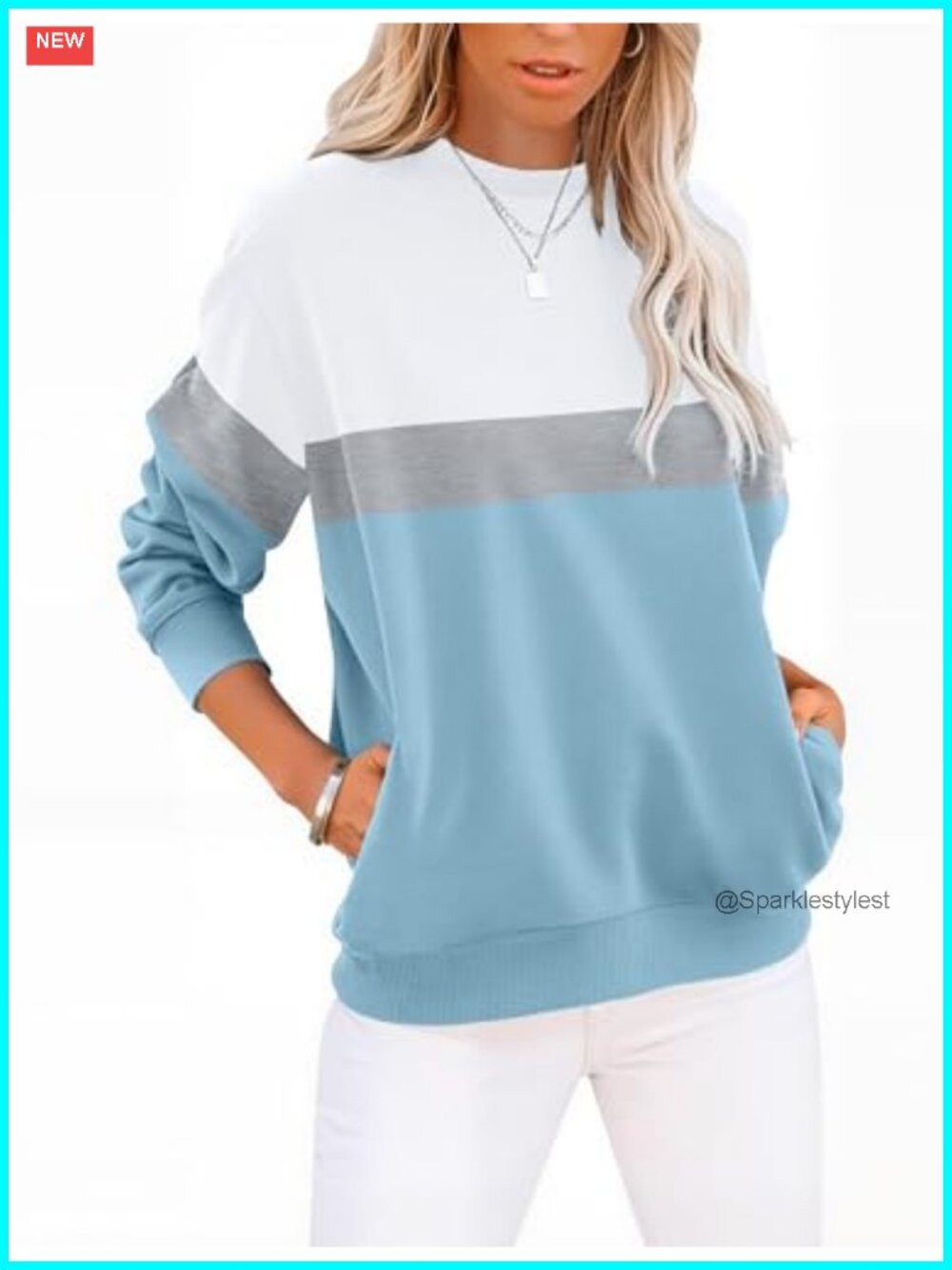 Womens Cotton Crew Neck Lightweight Pullover Sweatshirt with Pockets